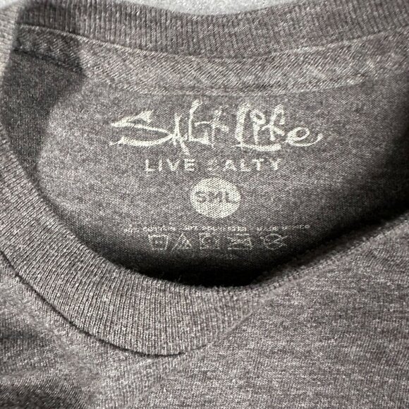 Salt Life Mens Small Gray Tuna Ocean Palm Tree Graphic Long Sleeve Crew T-Shirt - Picture 3 of 6